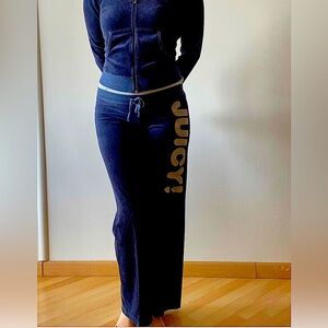 Y2K Juicy Couture Navy Velour low rise   Glittery Silver Logo